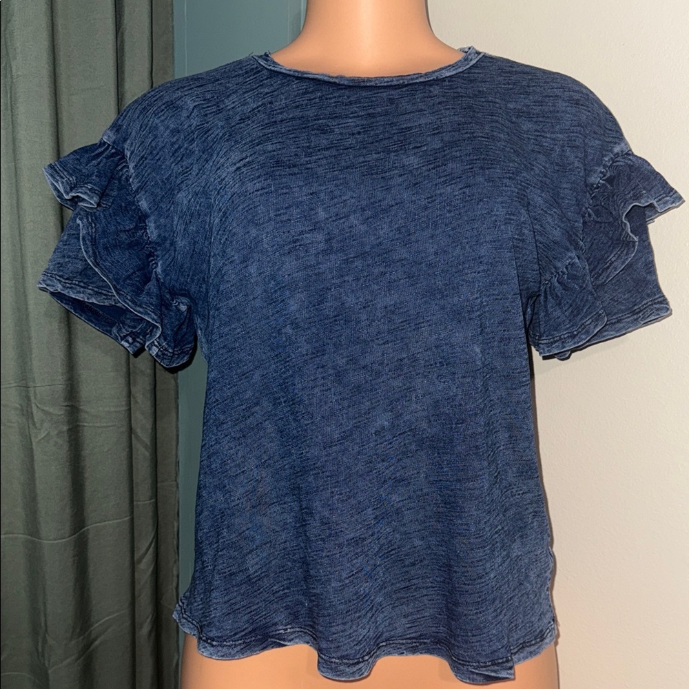 Universal Thread Navy Ruffle Sleeve Tee - image 1
